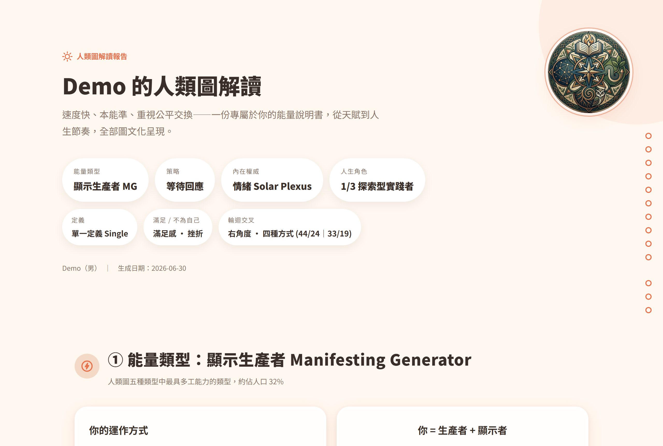 Screenshot of a generated Human Design report